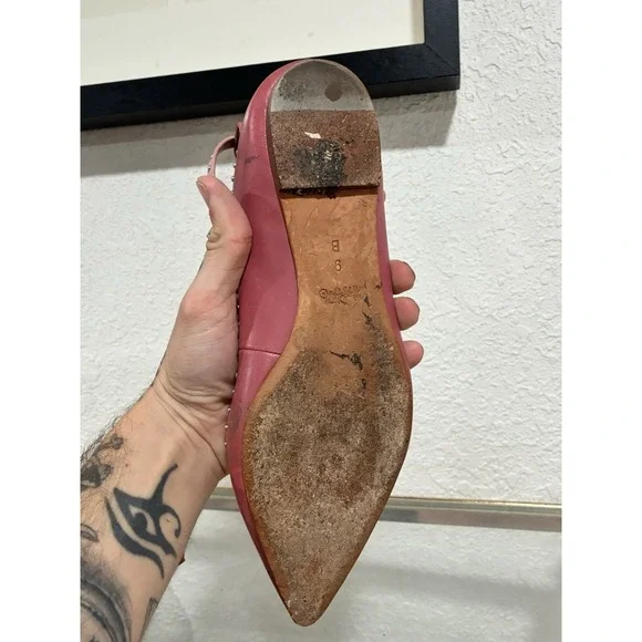 Coach 'Jody' Pink Studded Leather Strap Pointed Toe Ballet Flats Size 9B - Picture 13 of 14